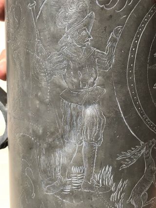 Antique 18th Century Armorial German 34cm Tankard Beer Stein Finely Engraved 12