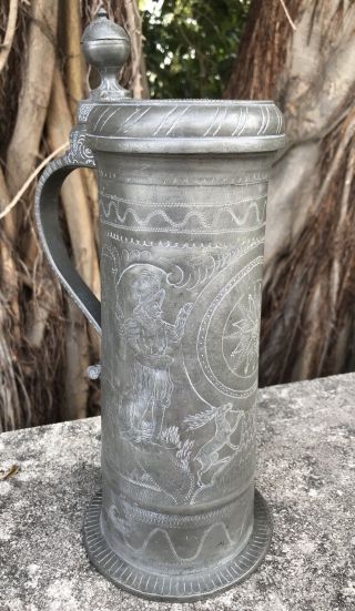 Antique 18th Century Armorial German 34cm Tankard Beer Stein Finely Engraved 4