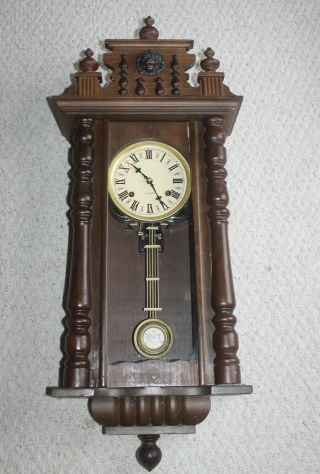 Gorgeous Vintage 31 Day Striking Pendulum Wall Clock W Key S.  H.  Lion Head