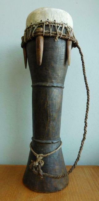 Vintage African Djembe Peg Drum Hollow Log Single Carving