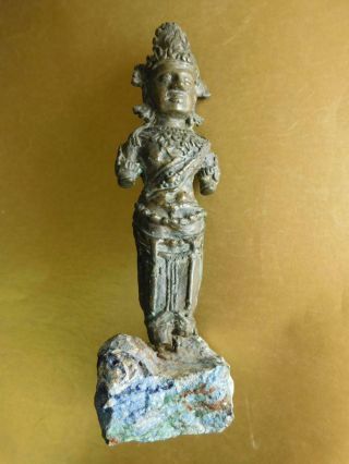 Vintage Cast Bronze Mayan Indian Figure Upon Lapis Stone Mexico?