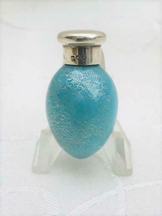 Antique Mini Blue Opaline Speckled Bird Egg Perfume Scent Bottle Sampson Mordan