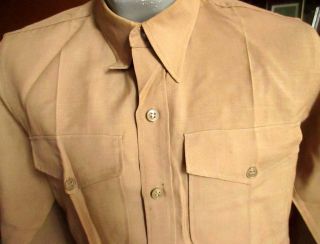 Medium True Vtg 1940s Army Wwii Wool Officer Uniform Shirt Gussetted