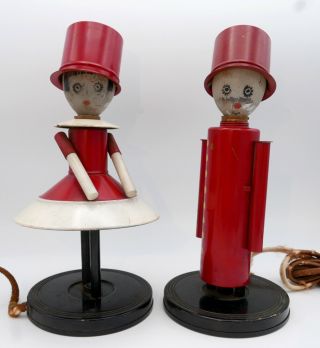 Rare Art Deco Colonel Lady Lamps Chase Lurelle Guild Soldier Figural Antique