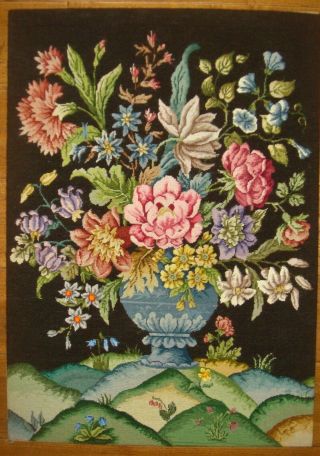 Large Antique Needlework Of Flowers Colors