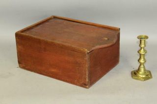 Rare 18th C Pa Sliding Lid Candle Box In Red Paint With A Tombstone Lid