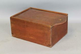 RARE 18TH C PA SLIDING LID CANDLE BOX IN RED PAINT WITH A TOMBSTONE LID 2
