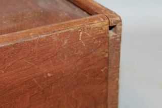 RARE 18TH C PA SLIDING LID CANDLE BOX IN RED PAINT WITH A TOMBSTONE LID 6