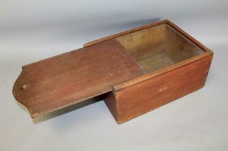 RARE 18TH C PA SLIDING LID CANDLE BOX IN RED PAINT WITH A TOMBSTONE LID 8