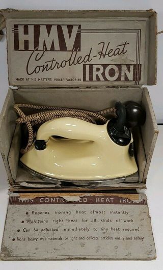 Vintage Hmv Electric Iron Circa 1936 Authentic Very Rare