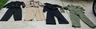 Four Vintage Usn Us Navy Uniforms - - Belonged To One Sailor Throughout The Years