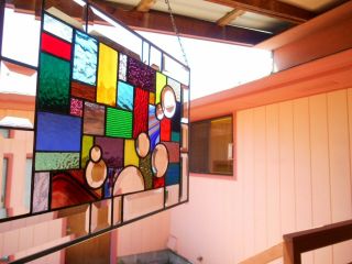 Multi Colored Stained Glass Panel Window With Bevel Circles As Bubbles