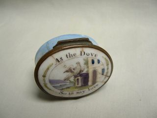 Antique Georgian Miniature Enamel On Copper Bilston Motto Patch Pill Pot / Box