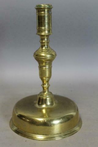 Rare 17th Century Spanish Brass Candlestick Great Early Domed Round Base