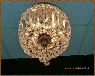 Vintage Flush Mount Brass Chandelier Ceiling Light Fixture Crystals Wow