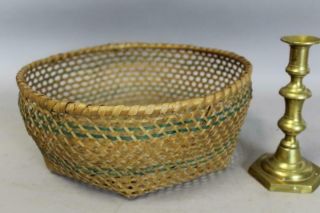 Rare 19th C Shaker Style Miniature Cheese Basket With Rare Blue Colored Splints