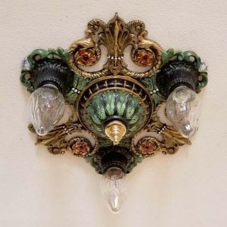 272b Vintage Antique art nouveau Ceiling Light Brass Chandelier 2