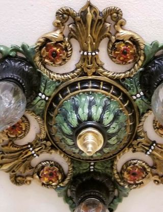 272b Vintage Antique art nouveau Ceiling Light Brass Chandelier 3