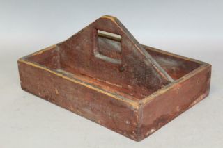 19th C Knife Box In The Best Grungy Red Paint Tall Handle