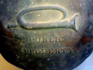 Antique Black Powder Flask Public Property Bugle Pre Civil War Military 1820’s 3