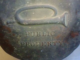 Antique Black Powder Flask Public Property Bugle Pre Civil War Military 1820’s 4