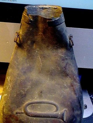 Antique Black Powder Flask Public Property Bugle Pre Civil War Military 1820’s 8