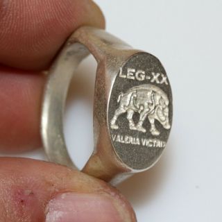 Massive Roman Military Silver Seal Ring Legion Xx Circa 100 Ad