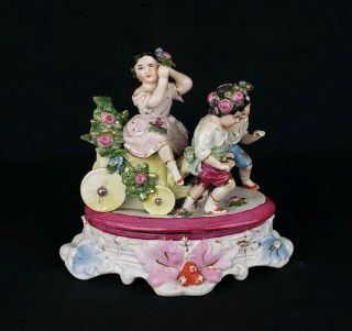 Rare Unusual Conta Boehme Porcelain Inkwell Stand With Children Playing.