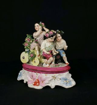 RARE UNUSUAL CONTA BOEHME PORCELAIN INKWELL STAND WITH CHILDREN PLAYING. 2