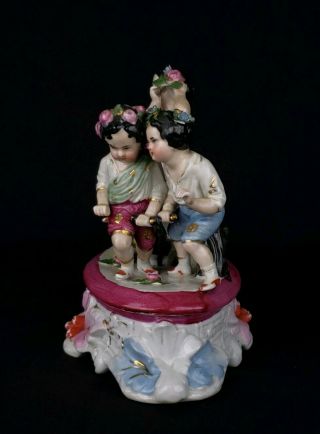 RARE UNUSUAL CONTA BOEHME PORCELAIN INKWELL STAND WITH CHILDREN PLAYING. 3