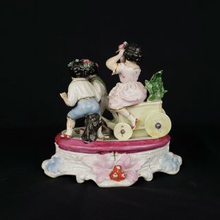 RARE UNUSUAL CONTA BOEHME PORCELAIN INKWELL STAND WITH CHILDREN PLAYING. 4