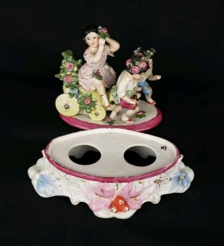 RARE UNUSUAL CONTA BOEHME PORCELAIN INKWELL STAND WITH CHILDREN PLAYING. 6