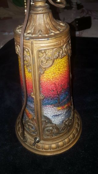 Antique Pittsburgh Reverse Painted Lighted Base Table Lamp w/landscape scene 6