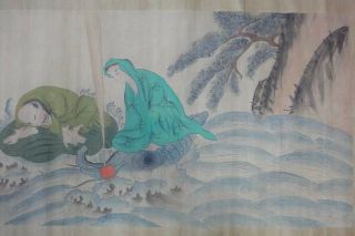 Long Old Chinese Scroll Hand Painting Figure With Scenery " Luopin " Marks