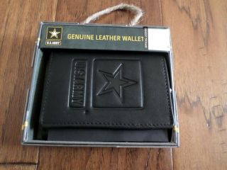 U.  S ARMY LEATHER TRIFOLD WALLET BLACK COWHIDE EMBOSSED ARMY STAR 11