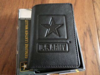 U.  S Army Leather Trifold Wallet Black Cowhide Embossed Army Star