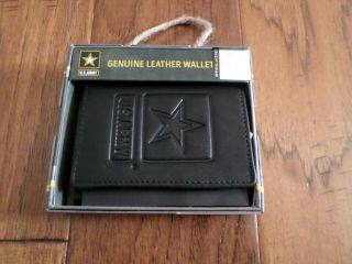 U.  S ARMY LEATHER TRIFOLD WALLET BLACK COWHIDE EMBOSSED ARMY STAR 8