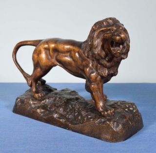 Antique French Bronzed Spelter of a Lion Sculpture 2