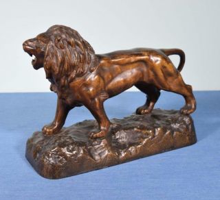 Antique French Bronzed Spelter of a Lion Sculpture 4