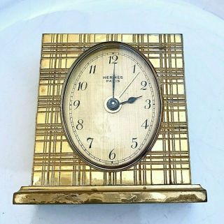 Vintage Hermes Gold Brass Travel Alarm Clock 50s