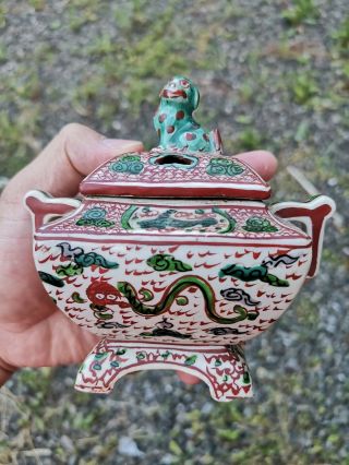 Estate Old House Chinese Porcelain Ming Wucai Glazed Incense Burner Asian China