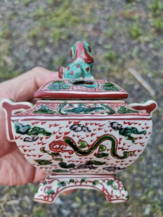 Estate Old House Chinese Porcelain Ming Wucai Glazed Incense Burner Asian China 3