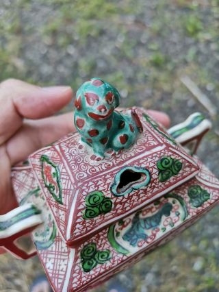 Estate Old House Chinese Porcelain Ming Wucai Glazed Incense Burner Asian China 5