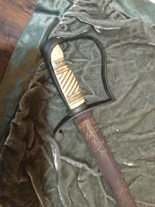 Antique War Of 1812 Us Eagle Pommel Officers Sword Engraved Old Patina American