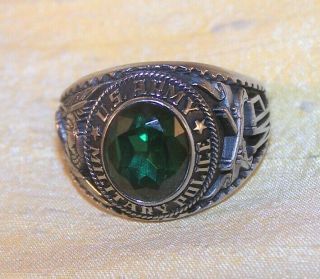 United States Army Military Police Class Ring,  Sz 12,  Green Stone,  Lustrium