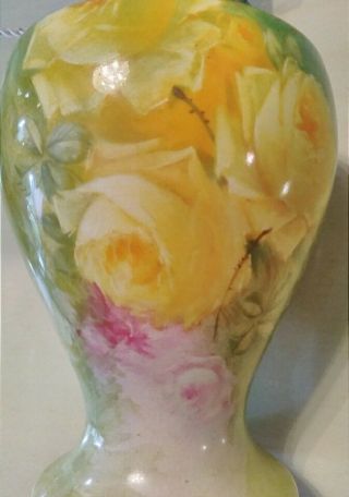 Antique Royal Bonn Vase Yellow & Pink Roses White Flowers Parcel Gold Gilt