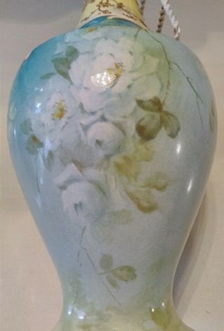 Antique ROYAL BONN Vase Yellow & Pink Roses White Flowers Parcel Gold Gilt 7