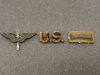 Wwi Vintage Us Army Air Service Pilot Collar Badges Officer Wings U.  S.  Bullion