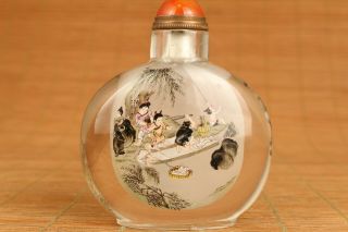 China natural hair crystal Hand inside painting playing snuff bottle gift 11