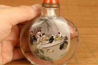 China natural hair crystal Hand inside painting playing snuff bottle gift 12